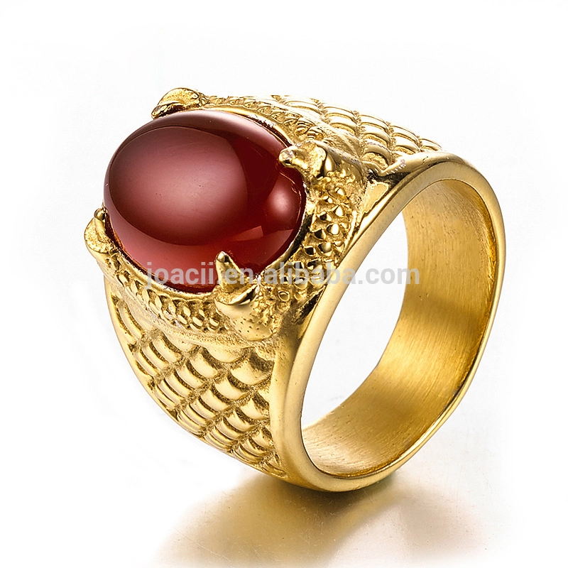 Costume Jewelry Men Stainless Steel Ring with Garnet Stone 1