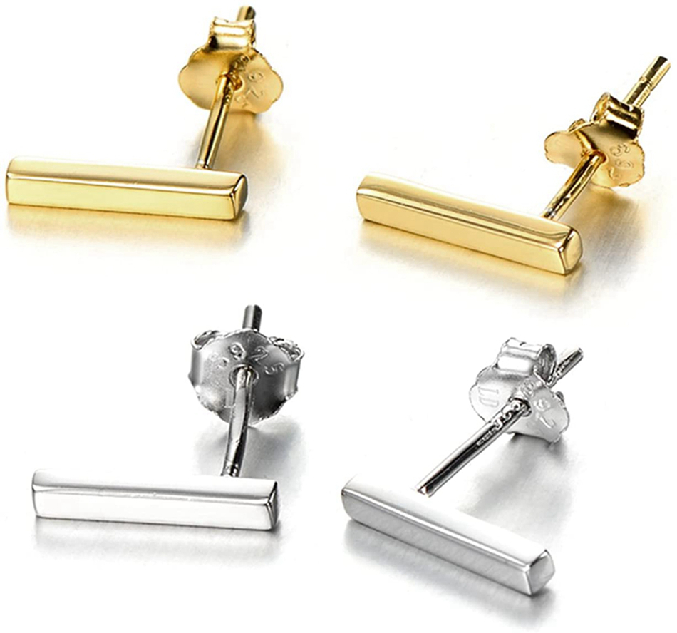 2021 Korean Mini Cylinder Simple Tiny T Silver 925 Sterling silver Bar Stud Earrings 1