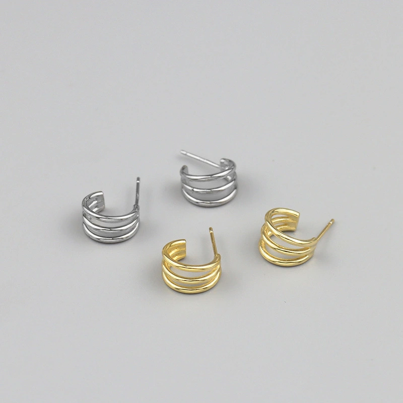 925 Sterling Silver multilayer three circle design 18K gold plated stud plain stud earrings1 1