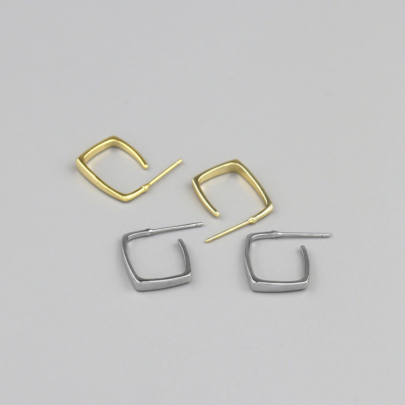 S925 Sterling Silver Chic Simple Irregular Geometric Square stud Earrings For Women1 1