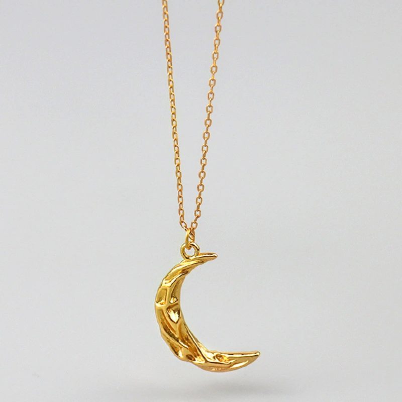 Creative design pleated fold moon shape gold pendant necklace for 925 silver1 1