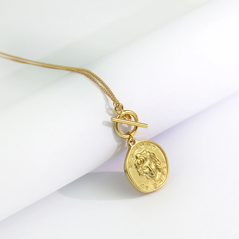 Custom Vintage Elegant S925 Sterling Silver Person Design Gold Circular Coin Pendant Necklace1 1