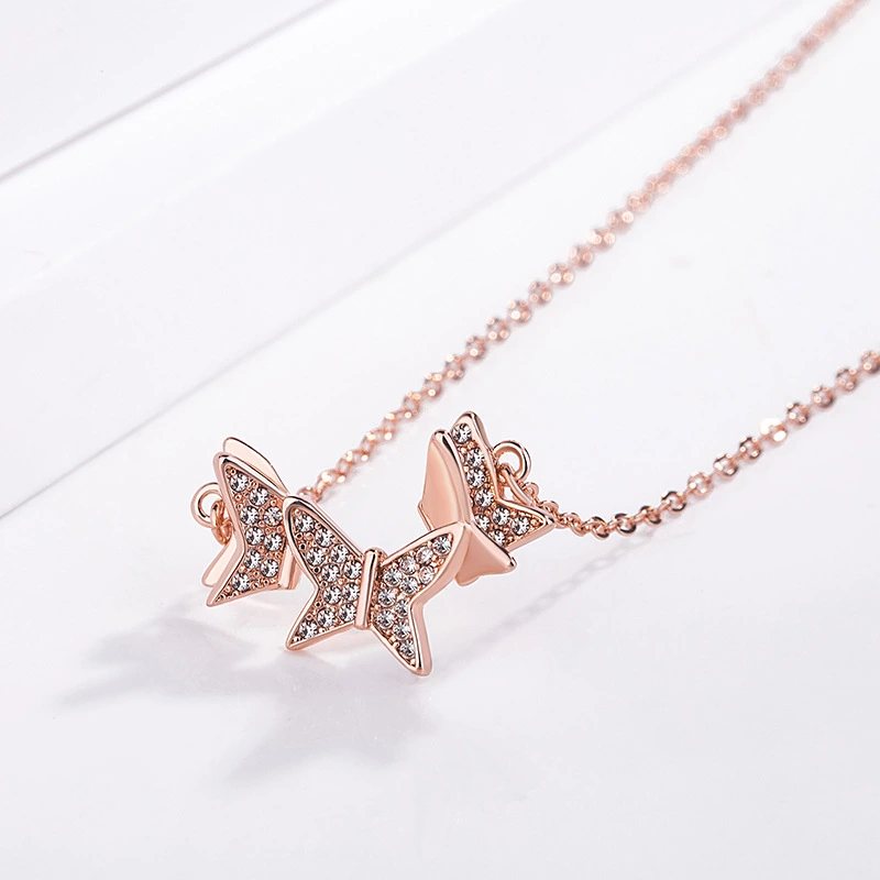 925 Sterling Silver Three Butterfly Shaped Zircon Pendants NecklaceFor Girls Gifts Jewelry1 1