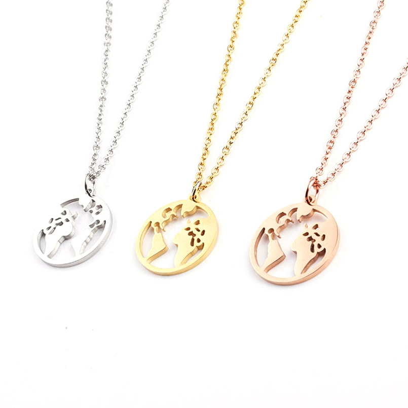 Custom Stainless Steel Gold Round Hollow Globe World Map Pendant Necklaces With Kaulakoru 1