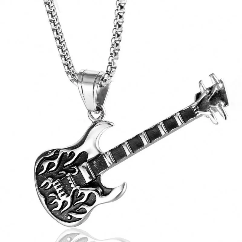 Fire Guitar 316L Stainless Steel Pendant Necklace Jewelry 1