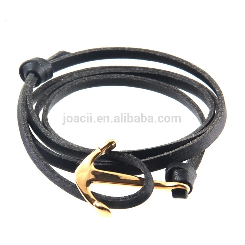 Fashion Men Anchor Bracelet on Black PU Leather Wrap Strap With Nautical Navy Wind Pirate Ship Anchor Model For Men 1