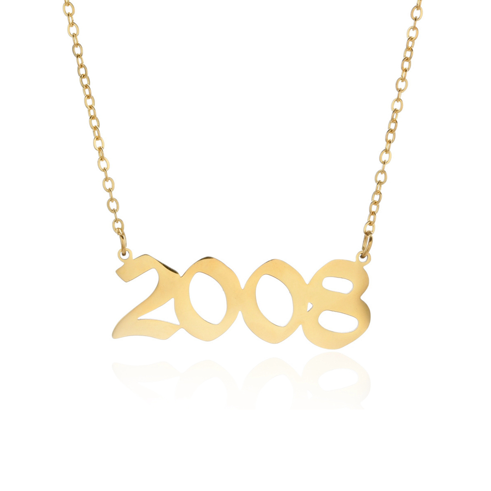 Joacii Stainless Steel Custom Rhinestone Birth Arabic Year Number Pendant Necklace For Smycken 1