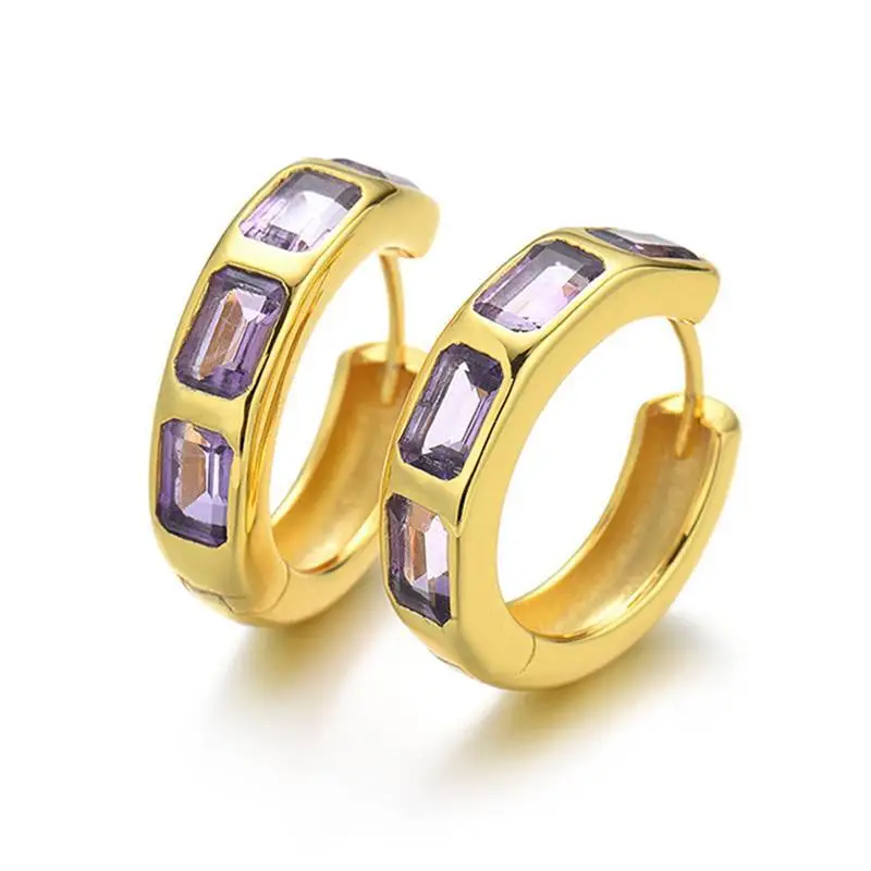 Octagon Amethyst Hoop Earrings 1