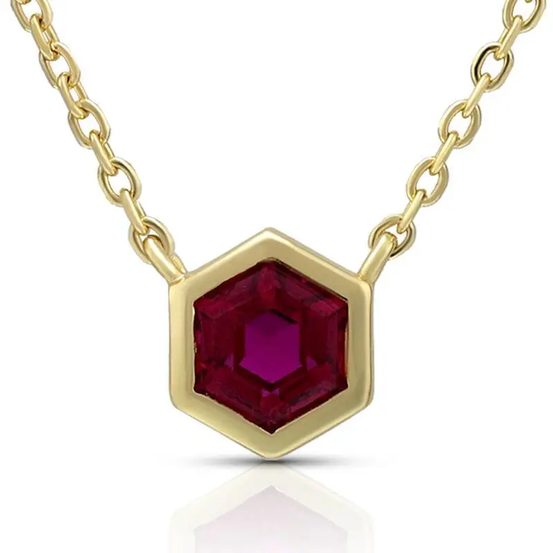 5mm Synthetic Red Corundum Hexagon Pendant Necklace 1