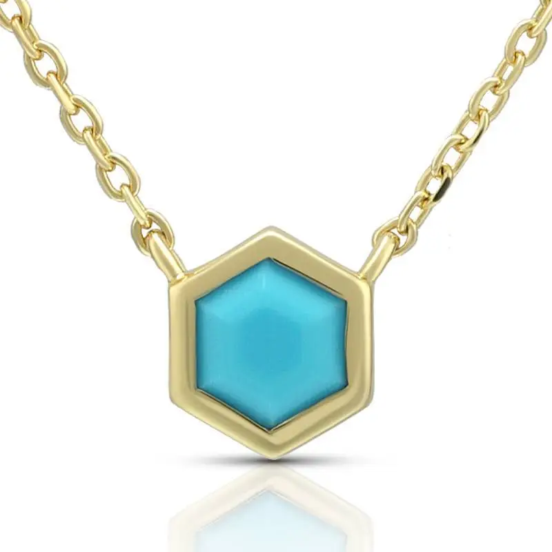 5mm Synthetic Turquoise Hexagon Pendant Necklace 1