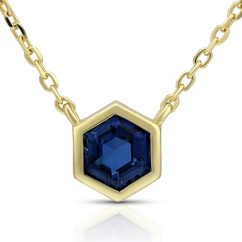 5mm Synthetic Blue Corundum Hexagon Pendant Necklace 1