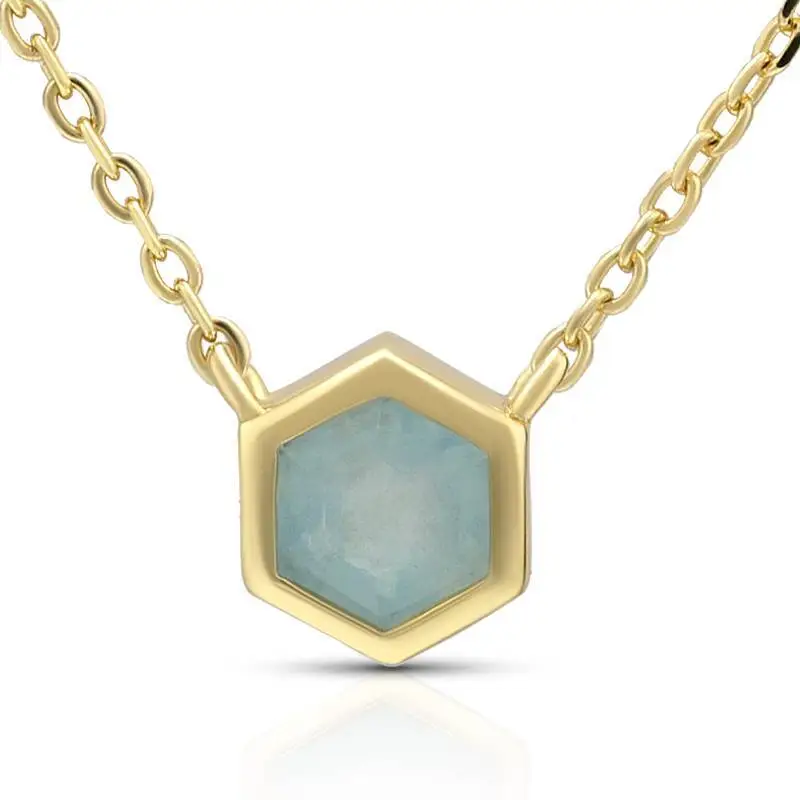 5mm Aquamarine Hexagon Pendant Necklace 1