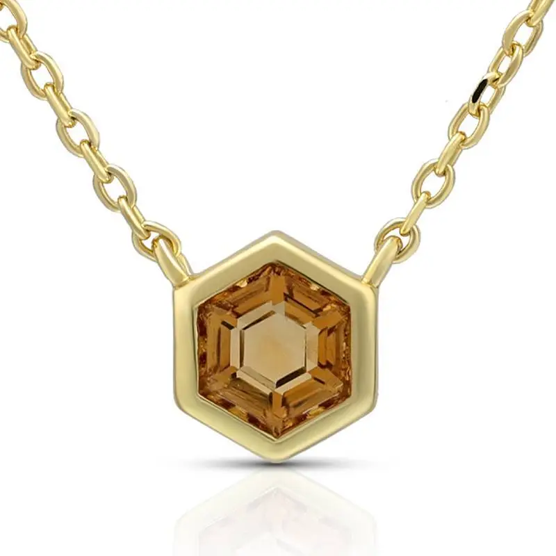 5mm Citrine Hexagon Pendant Necklace 1