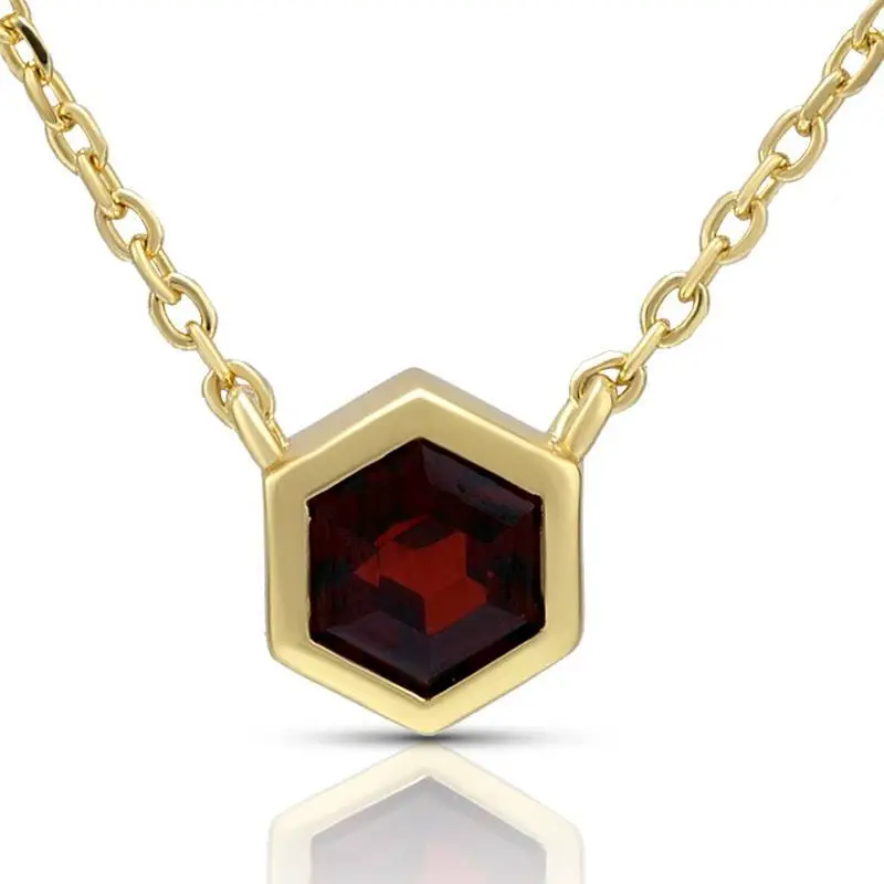 5mm Garnet Hexagon Pendant Necklace 1