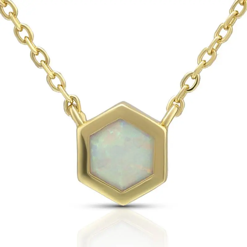 5mm Synthetic Opal Hexagon Pendant Necklace 1
