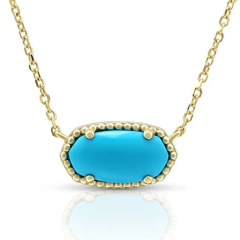 Synthetic Turquoise Oval Pendant Necklace 1