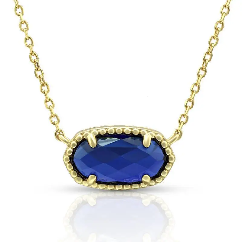 Synthetic Blue Corundum Oval Pendant Necklace 1