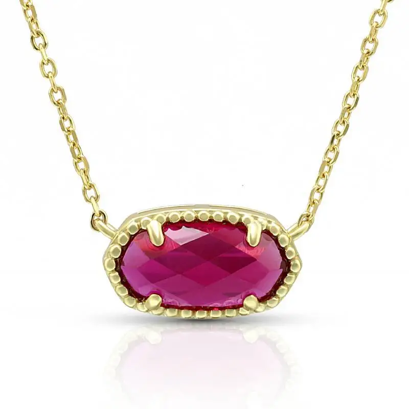 Synthetic Pink Corundum Oval Pendant Necklace 1