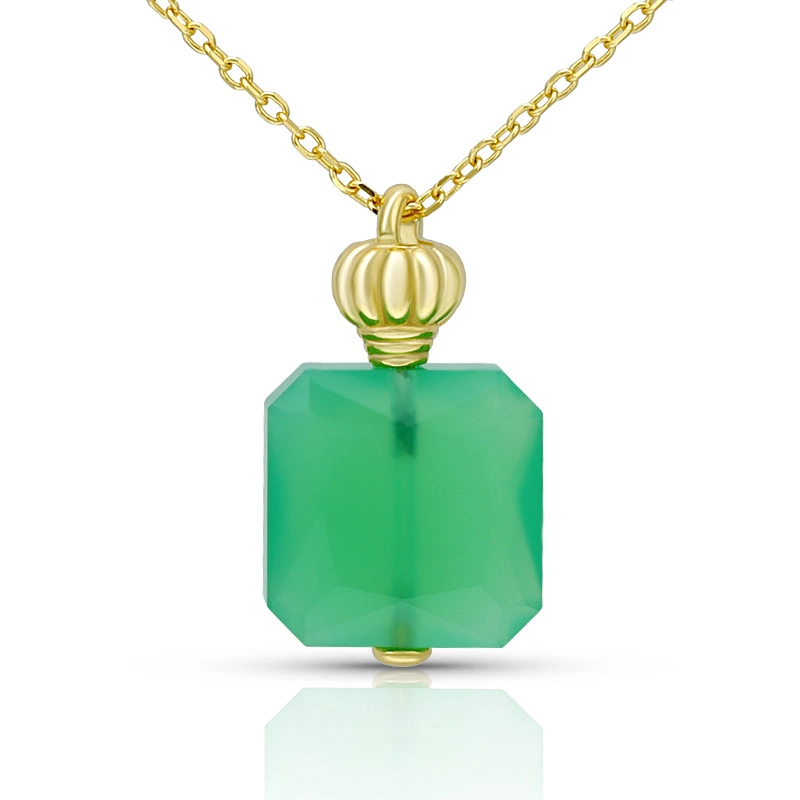 Perfume Bottle Green Agate Pendant Necklace 1