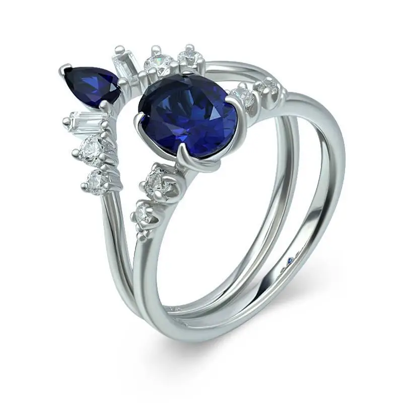 Simulate Blue Sapphire And Wedding Ring Sets 1