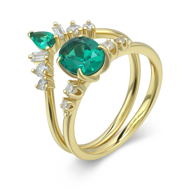 Simulate Emerald Engagement And Wedding Ring Sets 1