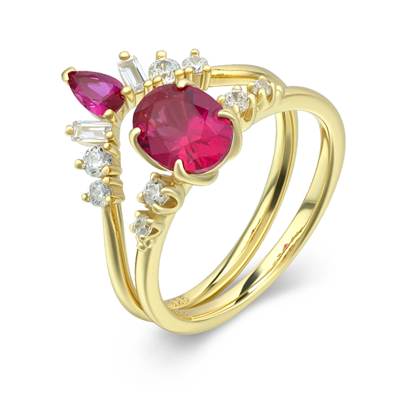 Simulate Ruby Engagement And Wedding Ring Sets 1