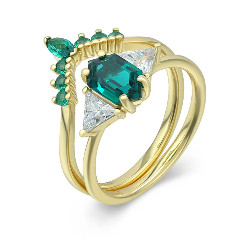 Hexagon Lab Grown Emerald Ring Set 1