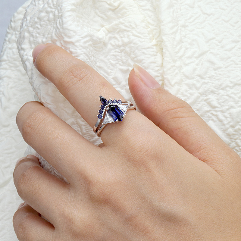 Hexagon Created Sapphire Ring Set 4