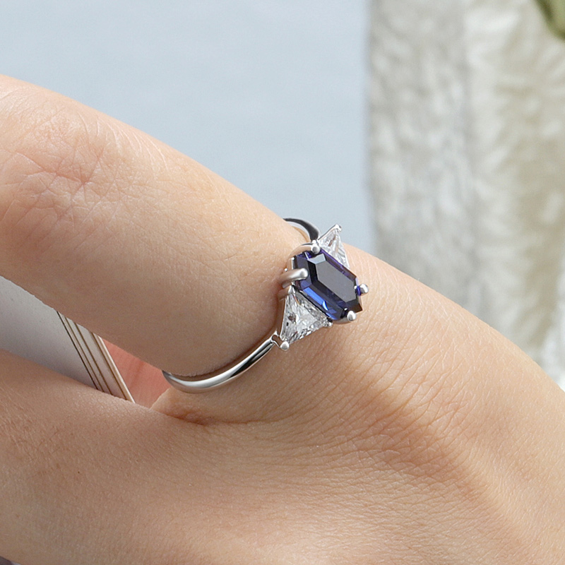 Hexagon Created Sapphire Ring Set 3