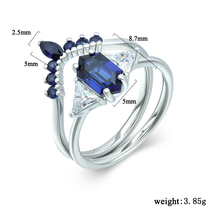 Hexagon Created Sapphire Ring Set 6