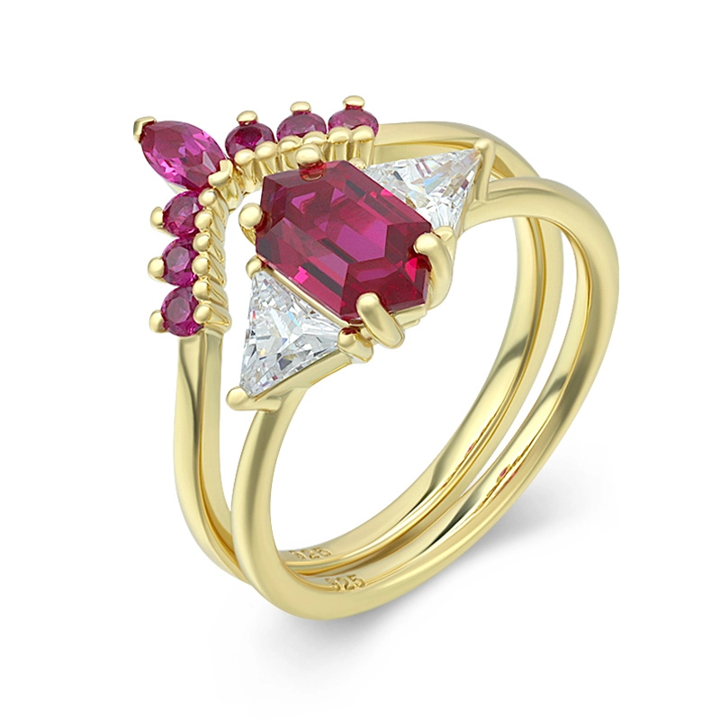 Hexagon Created Ruby Ring Set 1