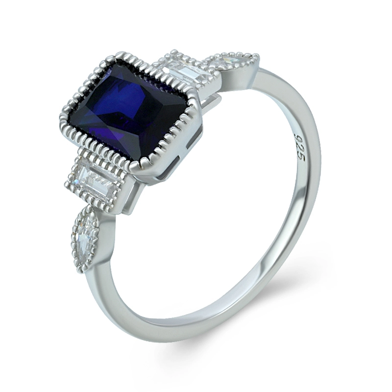 Simulate Octagonal Blue Sapphire Engagement Ring 1