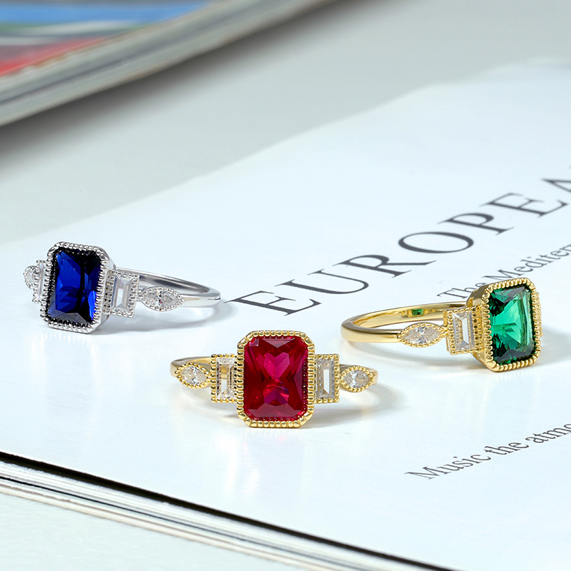Simulate Octagonal Blue Sapphire Engagement Ring 2