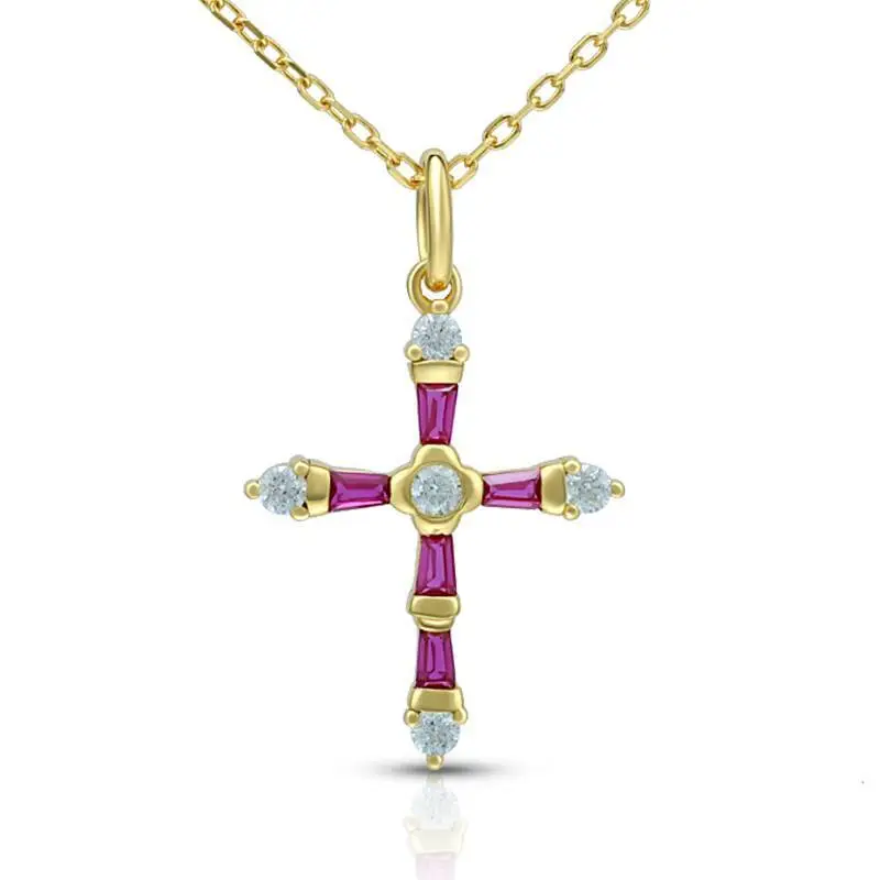 Simulate Ruby Cross Necklace 1