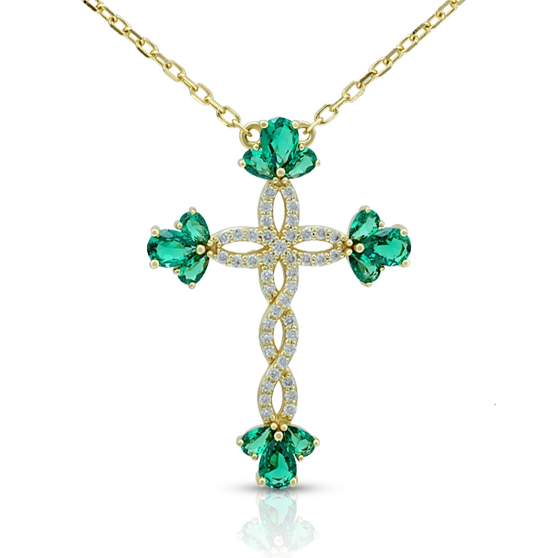 Simulate Flower Emerald Cross Necklace 1