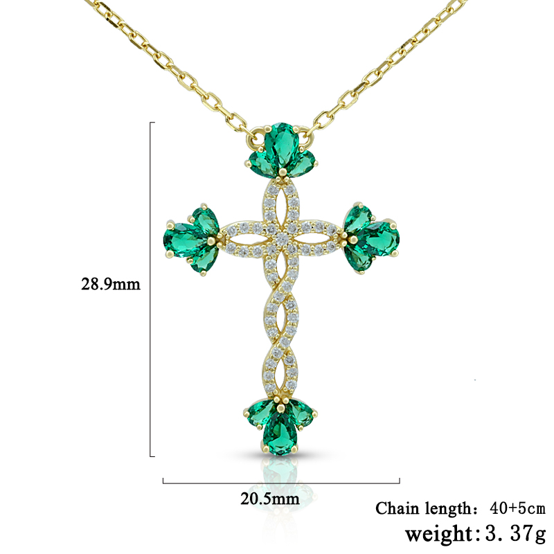 Simulate Flower Emerald Cross Necklace 6