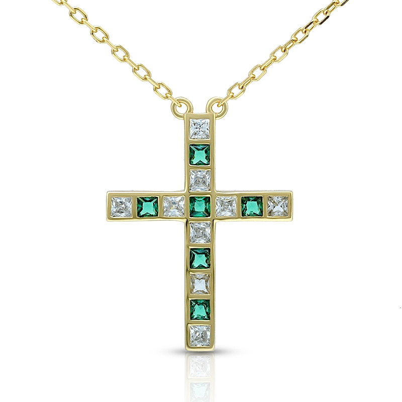 Simulate Square Emerald Cross Necklace 1