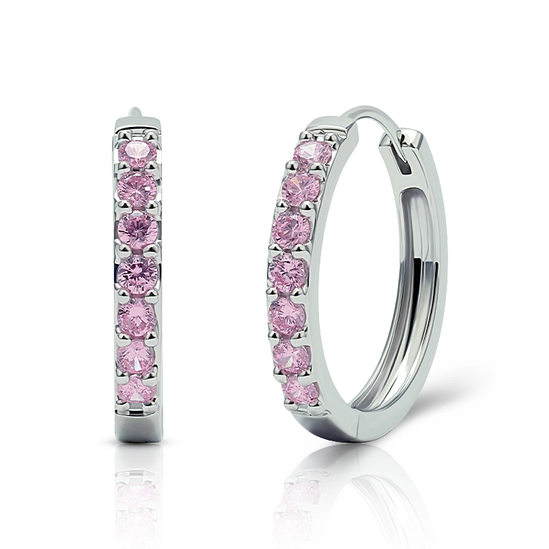 Round Cut Pink Cubic Zirconia Huggie Earrings 1