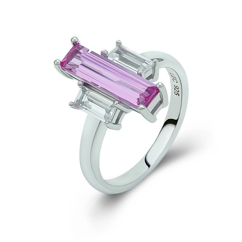Three Stone Pink Sapphire Ring 1