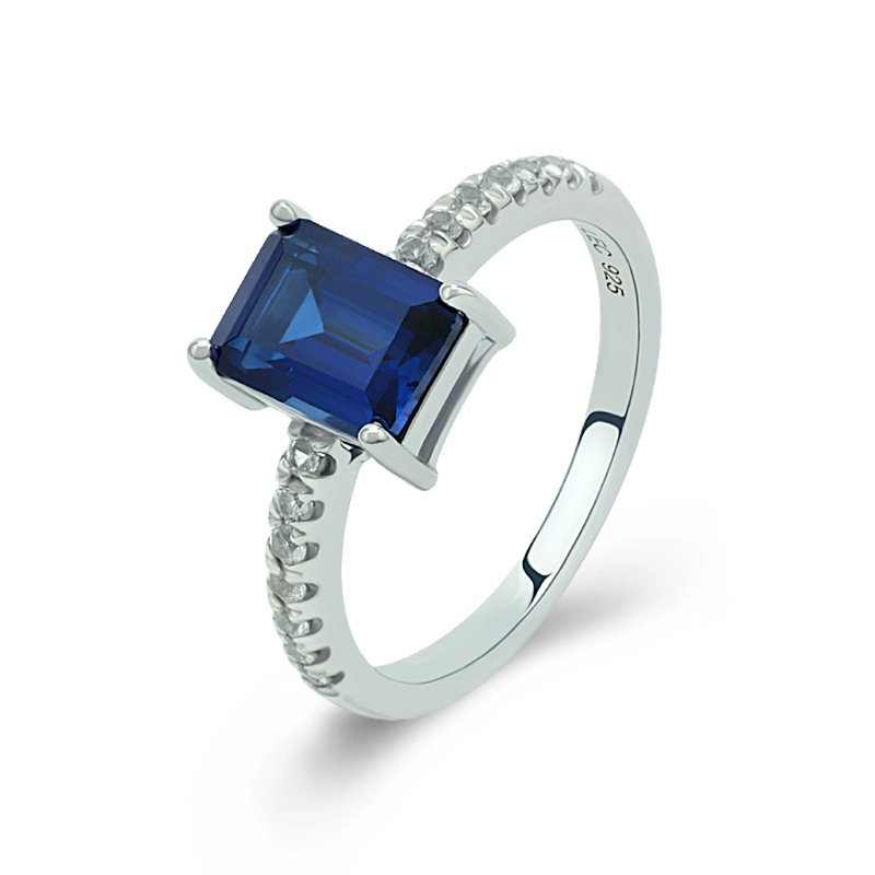 Emerald Cut Silver Sapphire Engagement Rings 1
