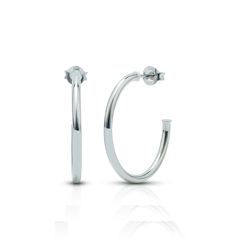25mm Large Silver Tube Hoop Earrings 1