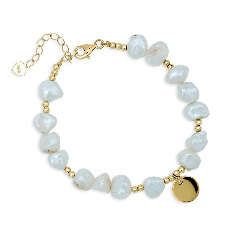 Keshi Pearl Bracelet With Disc 1