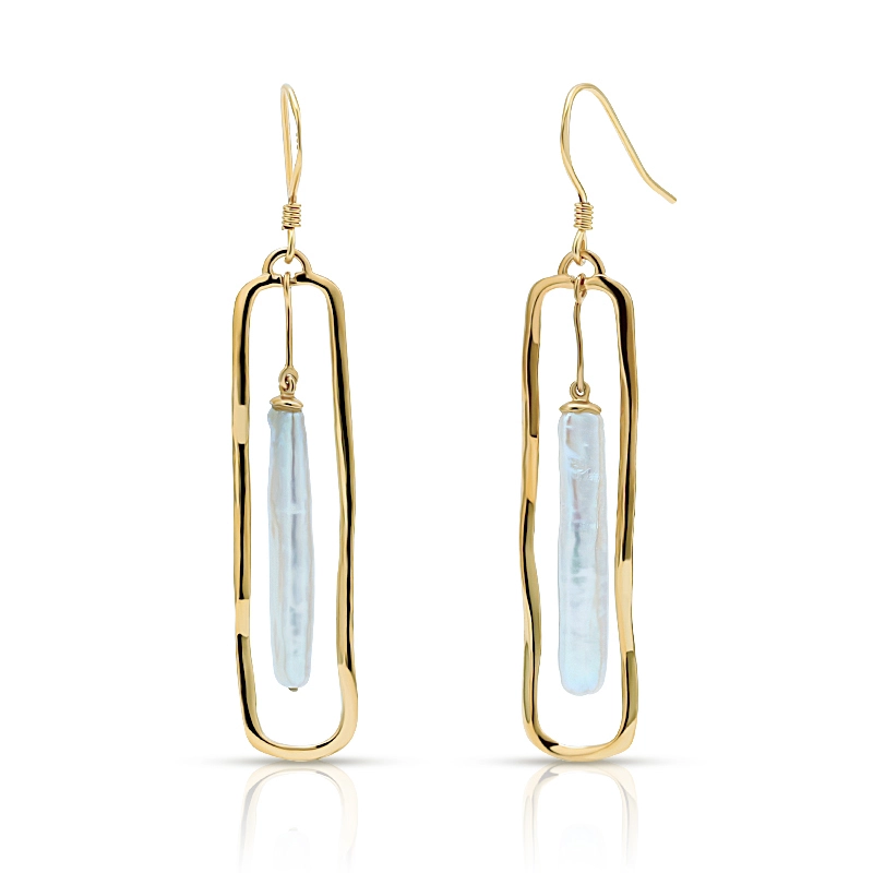 Textured Rectangle Pearl Drop Earring 1