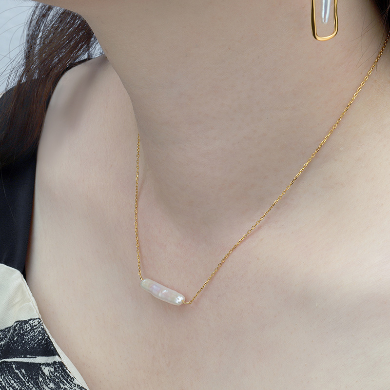 Baroque Pearl Necklace Disc Pendant 3