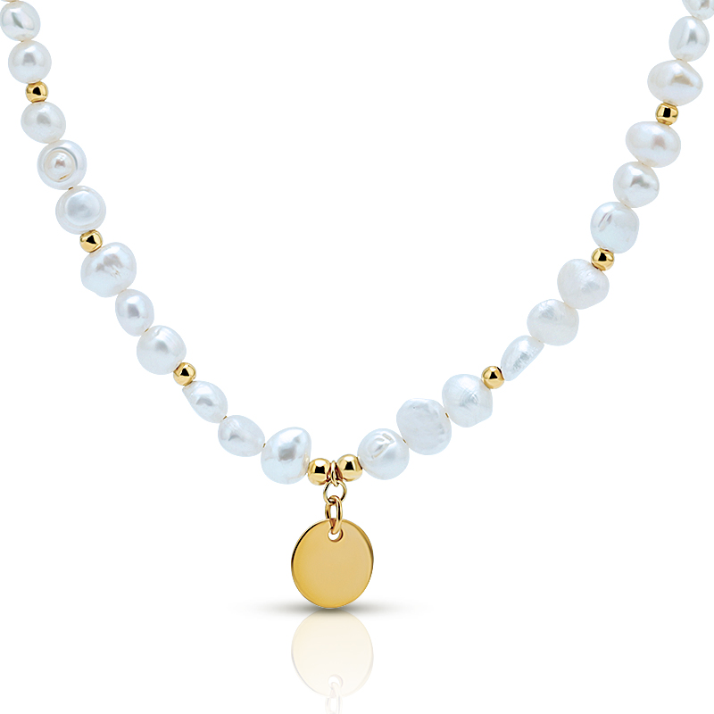 Baroque Pearl Necklace Disc Pendant 1