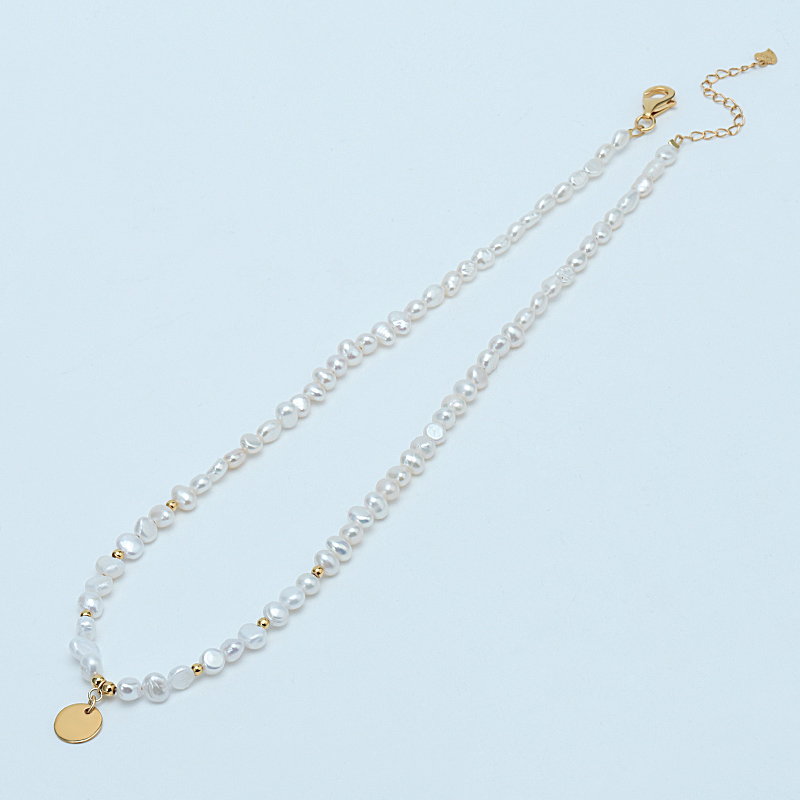 Baroque Pearl Necklace Disc Pendant 10