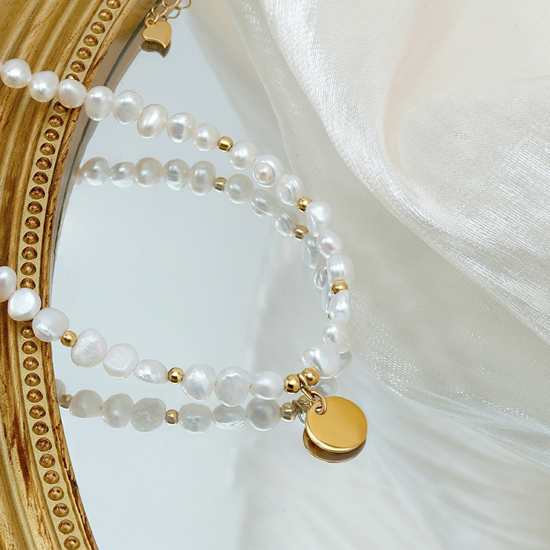 Baroque Pearl Necklace Disc Pendant 8