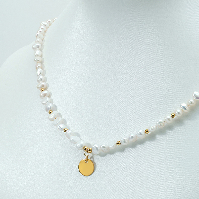 Baroque Pearl Necklace Disc Pendant 7