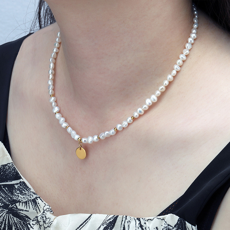 Baroque Pearl Necklace Disc Pendant 5