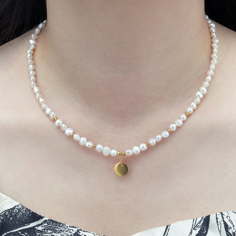Baroque Pearl Necklace Disc Pendant 4